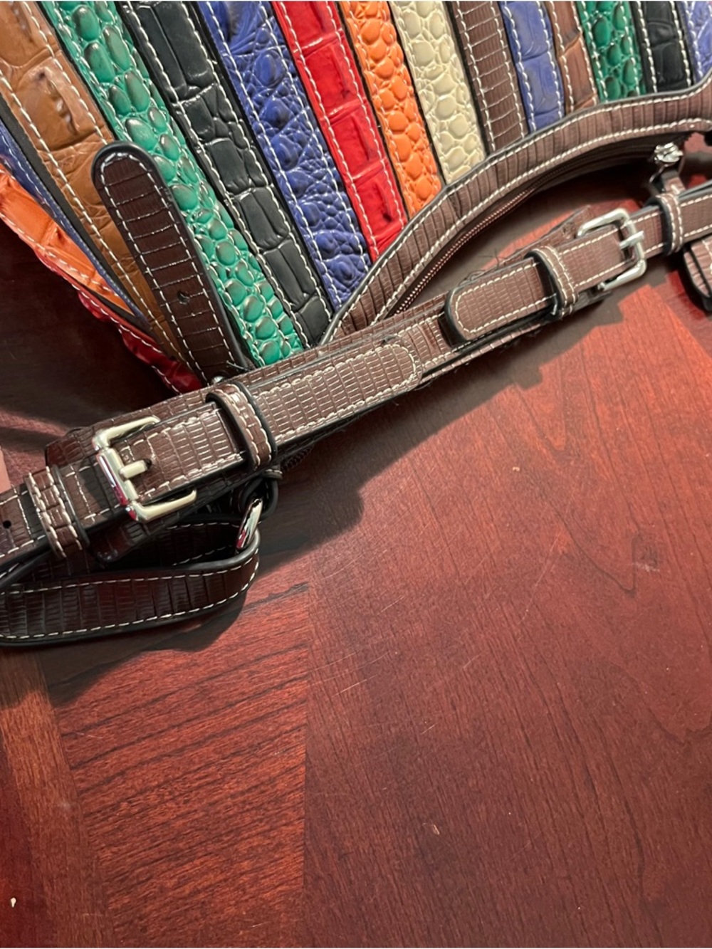 Multicolor Croc-Embossed Stripe Shoulder Bag - Picture 6 of 9